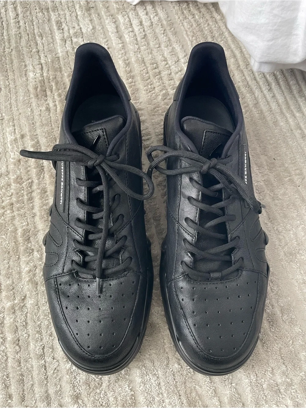 Giuseppe Zanotti Black Leather and Fabric Talon Low Top Wedge Sneakers